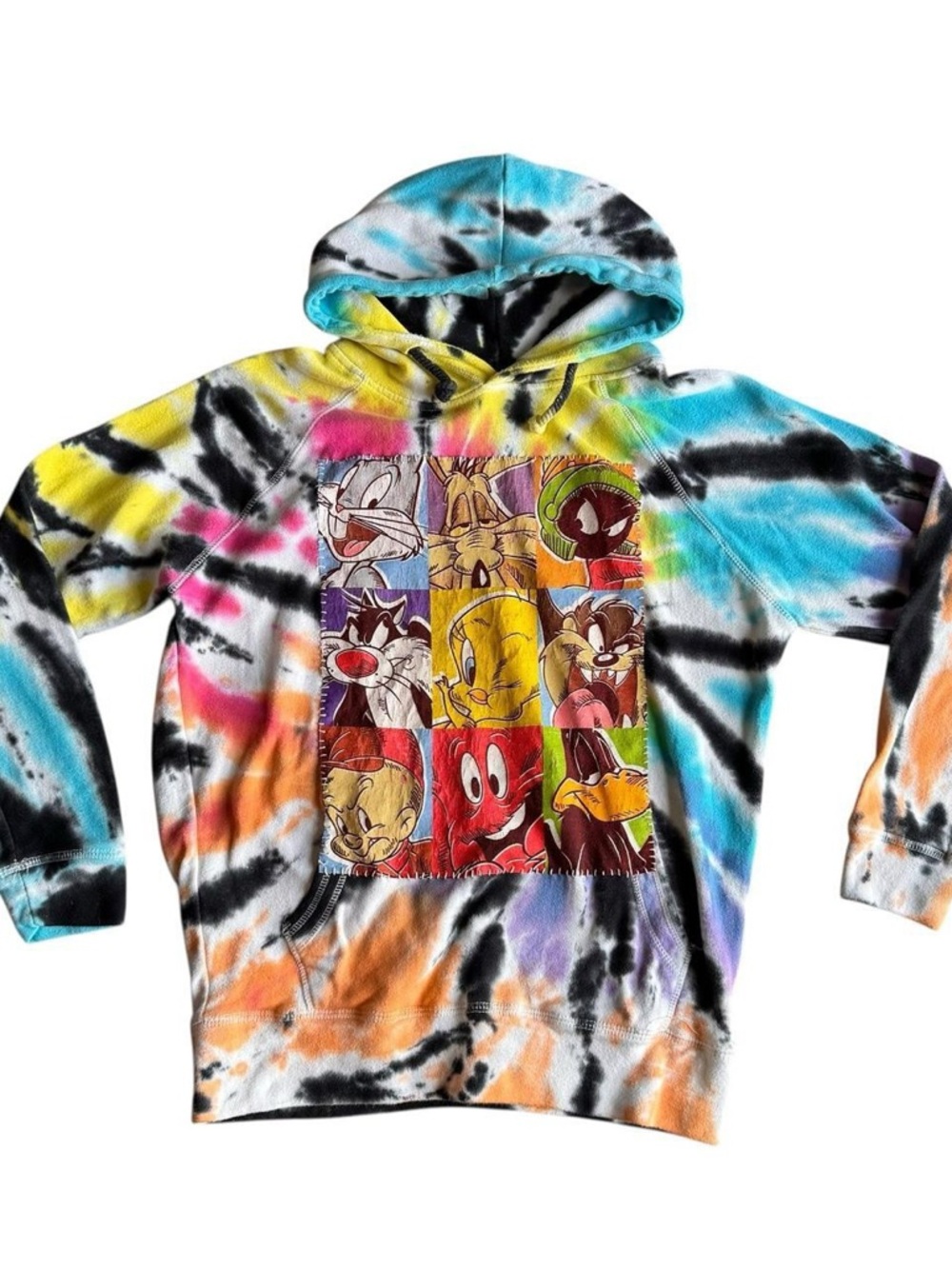 Upcycled Handsewn Multicolor Tie-Dye Looney Tunes Hoodie